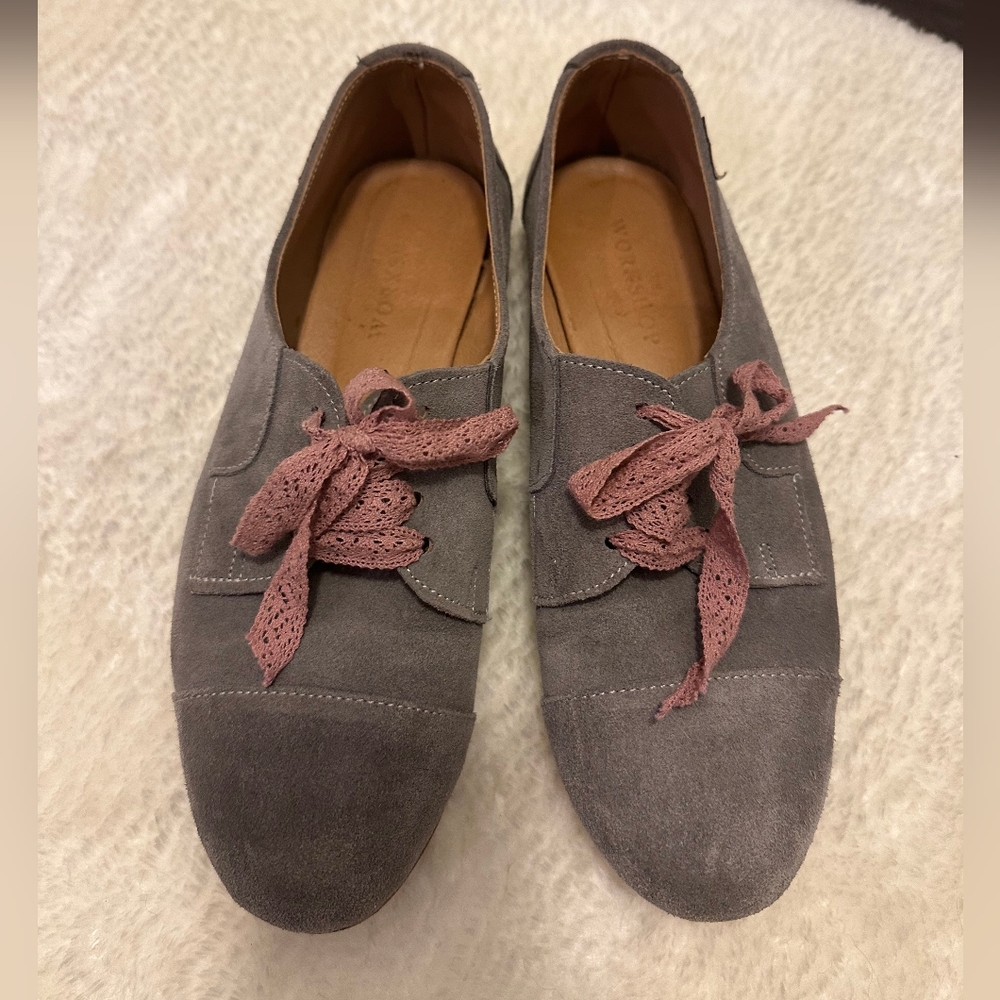 Handmade Gray Suede Women's Shoes with Pink Laces